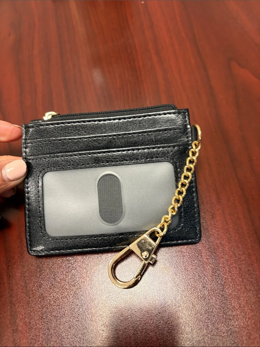 Black PU Leather Card Holder with Gold Bee Accent - Unbranded